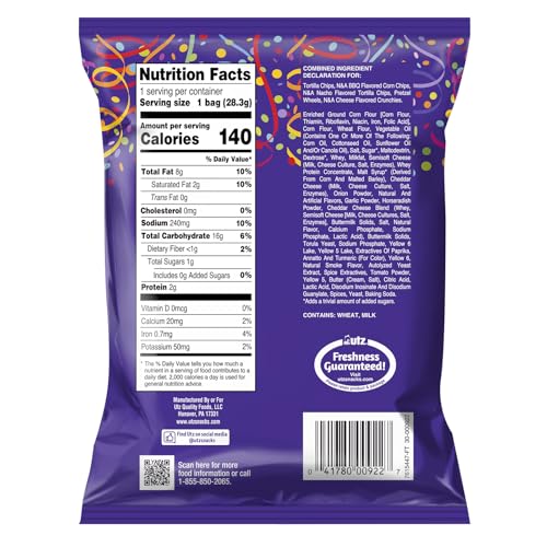 Utz Party Mix – 1 Oz. Bags (60 Count) Tasty Snack Mix Of Corn Tortilla, Nacho Tortilla, Pretzel, Bbq Corn Chip And Cheese Curl, Perfect For Vending Machines, Individual Snacks To Go, Trans-Fat Free