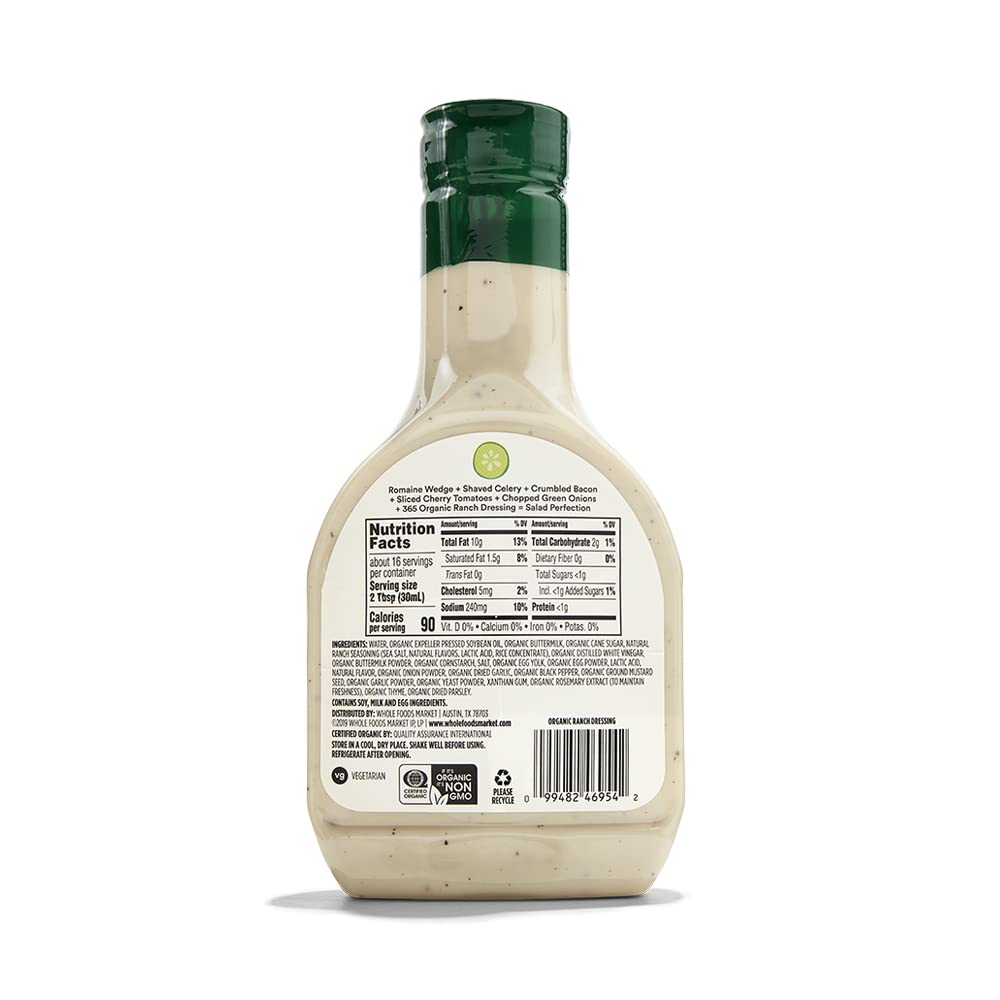 365 by Whole Foods Market Organic Ranch Dressing - 16 Fl Oz (Pack of 1)