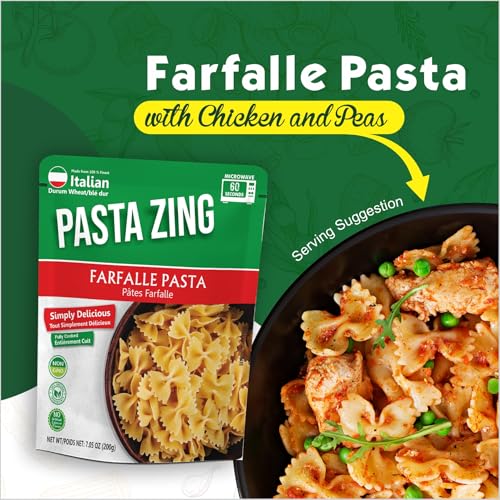 Pasta Zing Microwavable Variety Pasta Pack of 7 | 3x Farfalle | 4x Spaghetti | Microwave Pasta Ready To Eat in 60 Sec - Fully Co