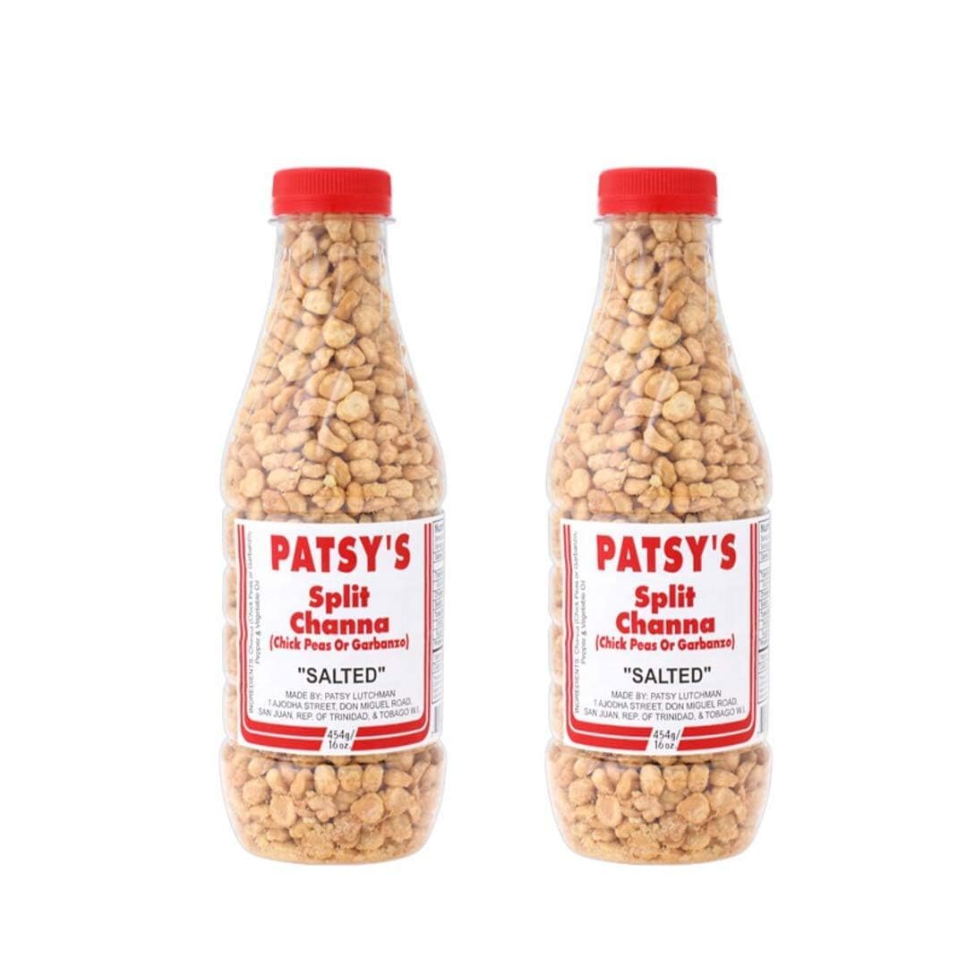 Patsys Split Channa (Chick Peas or Garbanzo) Salted - 16oz (Pack of 2) - Trinidad & Tobago Snacks