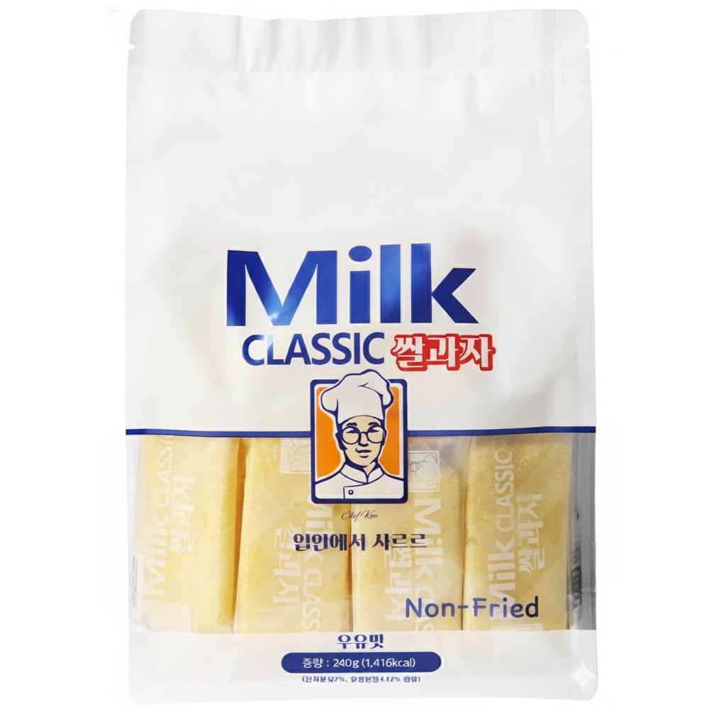 Milk Korean Rice Snack - 24 Pack Kid-Friendly School Snack, Rice, Non-Fried, Zero Trans Fat, Individually Wrapped, 240g (8.47oz)