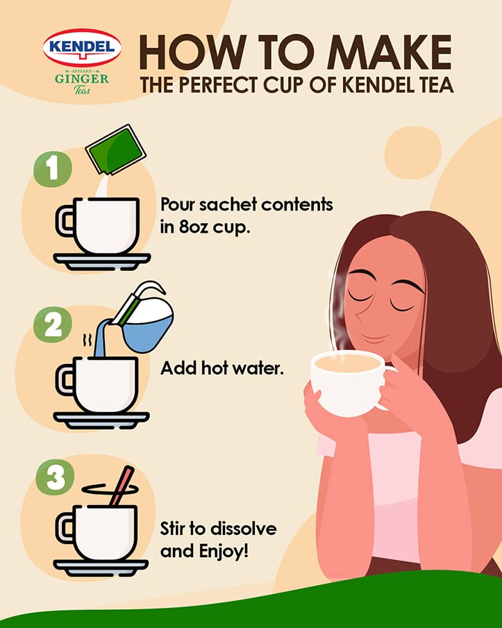 Kendel Instant Ginger Honey Tea, Caffeine Free, 10 Sachets, Non-GMO, 0.64 Ounce
