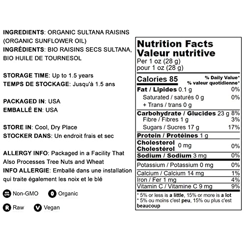 Food To Live Organic Sultana Raisins, 20 Pounds - Non-Gmo, Unsweetened, Unsulfured, Lightly Coated With Organic Sunflower Oil, V