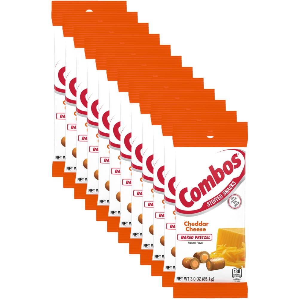 Combos Cheddar Cheese Baked Pretzel Snacks, 3 Oz Individual Bags, Pack of 12