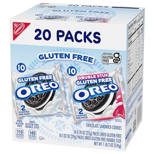 OREO Gluten Free Original & Double Stuf Chocolate Sandwich Cookies Variety Pack, Gluten Free Cookies, 20 Snack Packs (2 Cookies