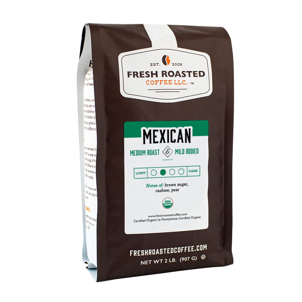Fresh Roasted Coffee, Organic Mexican, 2 Lb (32 Oz), Medium Roast, Kosher, Ground