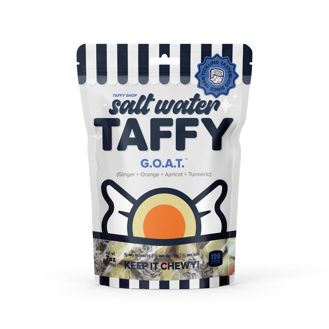 Taffy Shop G.O.A.T, Ginger Orange Apricot tumeric Salt Water Taffy - Gourmet Soft Chewy Candy, Bulk Sweet Snack, Fresh Gift & Gl