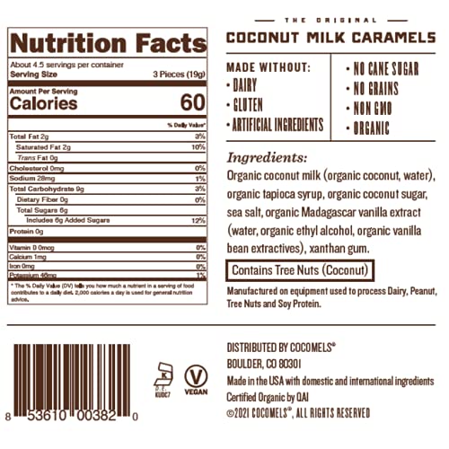 Cocomels Coconut Sugar Coconut Milk Caramels, 3 Oz, 6 Pack, Dairy Free, Vegan, Organic