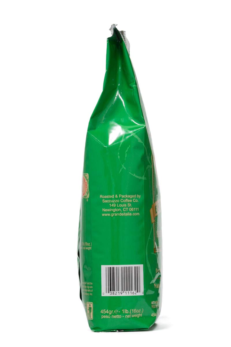 Grande Italia Decaf Whole Bean Espresso, Miscela Decaffeinato, 1Lb