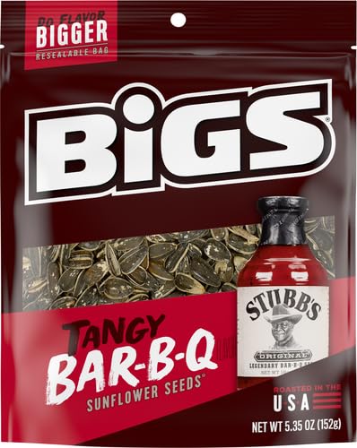 BIGS Sunflower Seeds, Stubbs Tangy Bar-B-Que Flavor, Softball Stocking Stuffer, 5.35 oz. (Pack of 12)