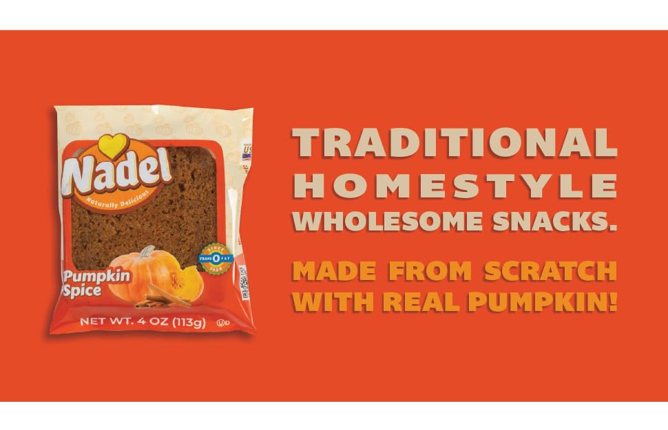 Nadel - Naturally Delicious Pumpkin Spice Bread Slices, 12 Pack, Sweet Breads & Cakes Breakfast Bar, Back To School Lunch Snack.