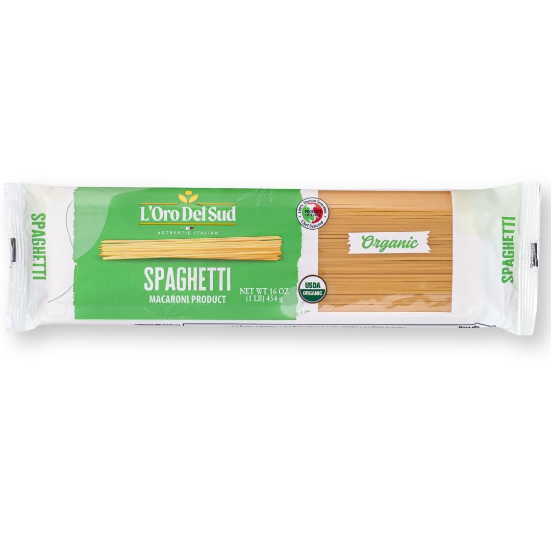 Organic Spaghetti, 100% Durum Wheat, Italian Pasta, Premium Quality Product of Italy (10 pack x 16 Oz) Non GMO, Vegan, Kosher Ce