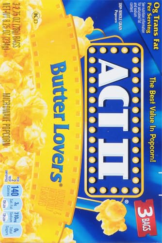 ACT II Butter Lovers Microwave Popcorn, 3-Count 2.75-oz. Bags (Pack of 2)