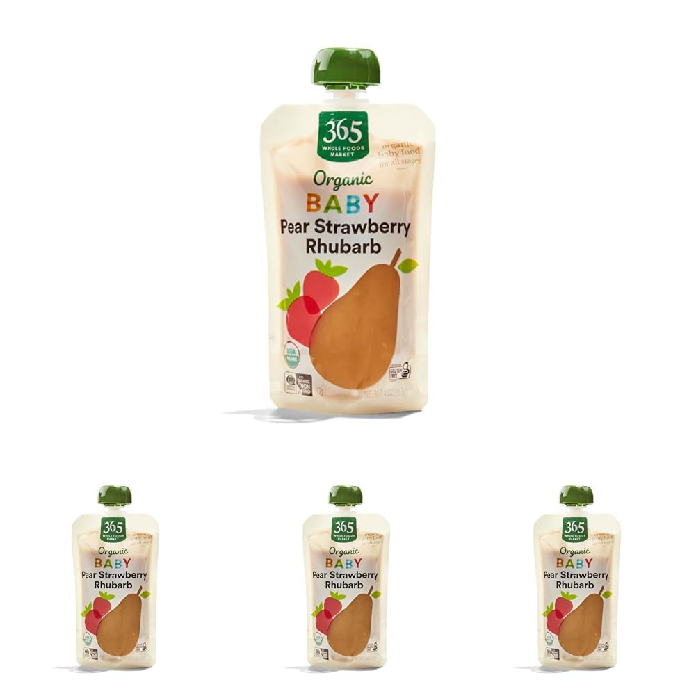 365 By Whole Foods Market, Baby Food Pear Strawberry Rhubarb Organic, 4 Ounce (Pack Of 4)