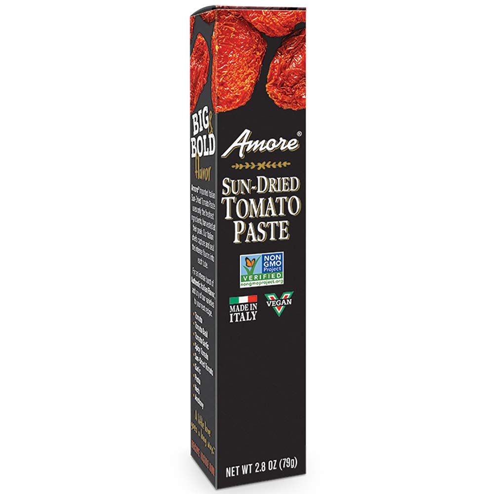 Amore Vegan Sun Dried Tomato Paste In A Tube - Non GMO Certified and Made In Italy (Pack of 6)
