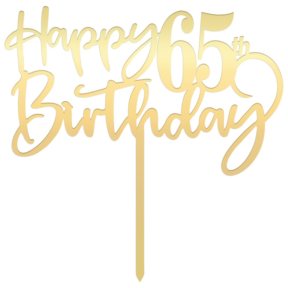 Mirrored Gold Acrylic 65Th Birthday Cake Topper - Durable Party Cake Decoration