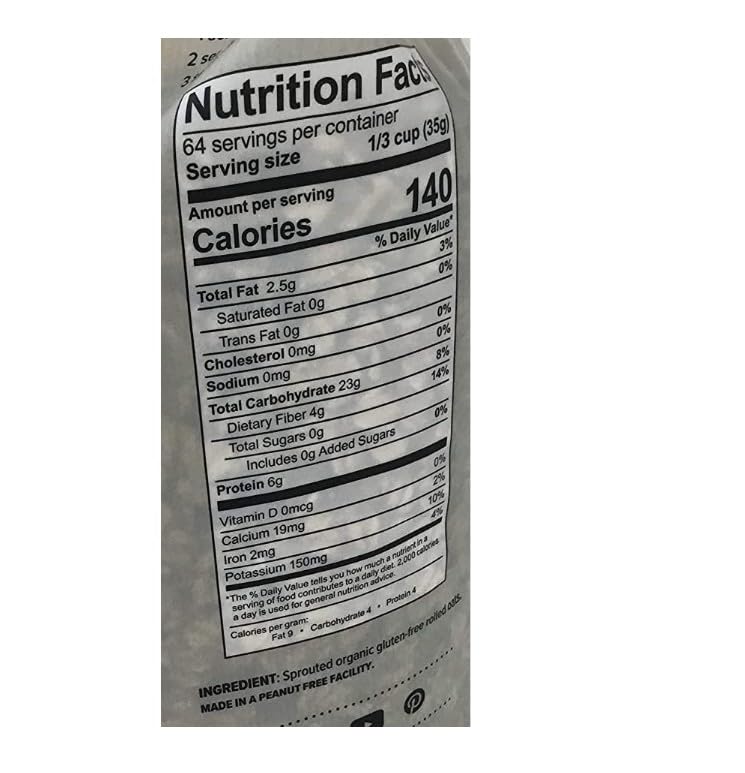 Organic Foods Gluten Free Sprouted Rolled Oats 5 Lbs