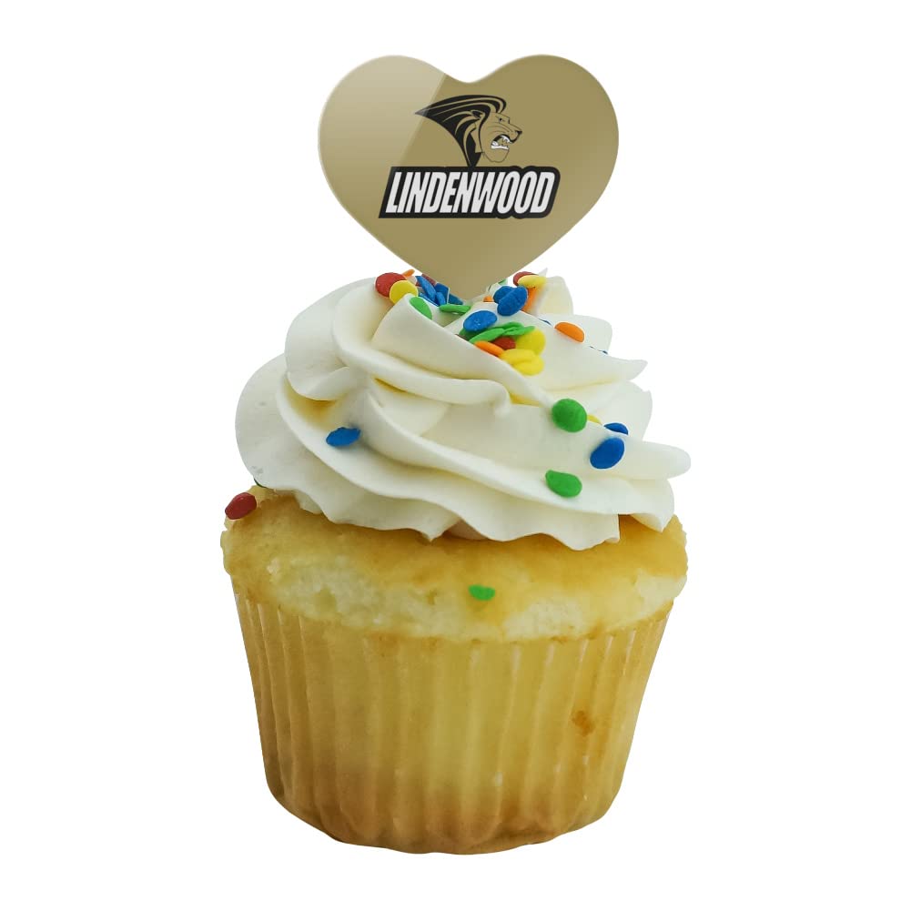 GRAPHICS & MORE Cupcake Picks Toppers Set of 6, Acrylic, Lindenwood University Heart Design, One Size