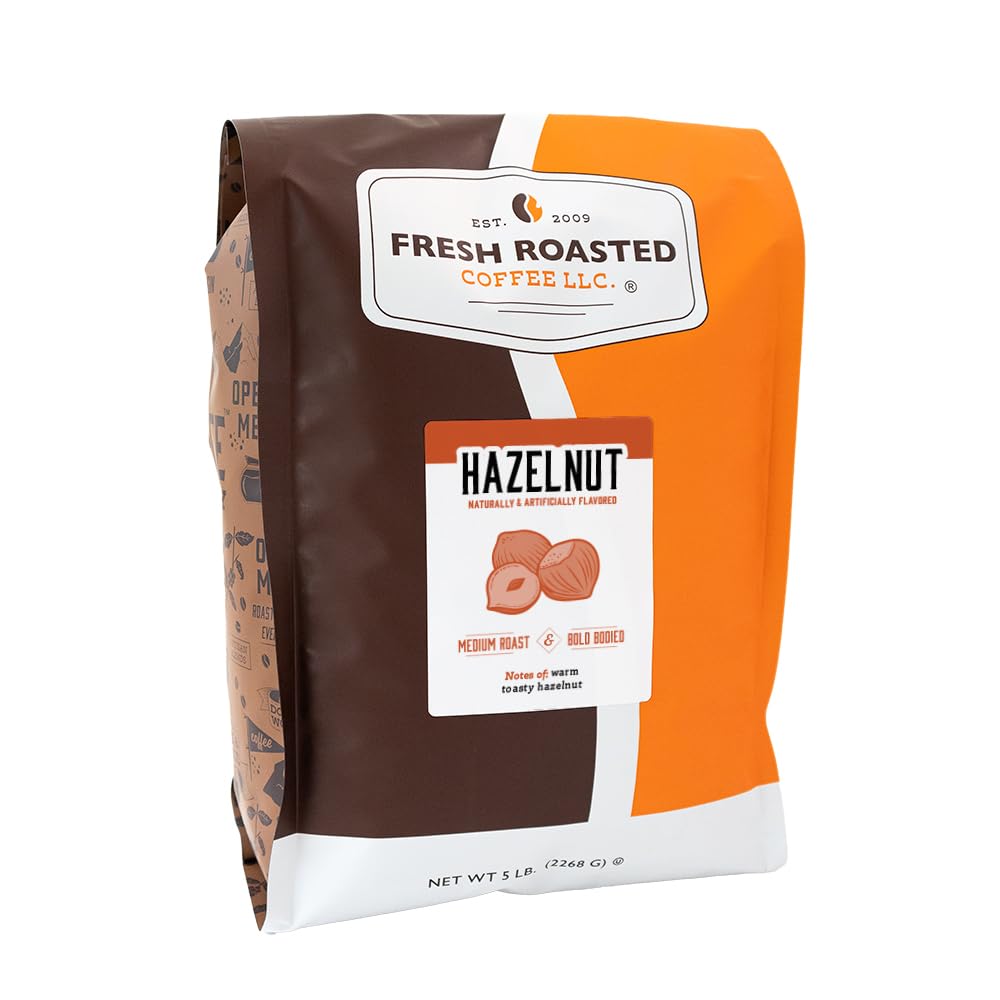Fresh Roasted Coffee, Hazelnut Flavored Coffee, 5 Lb (80 Oz), Medium Roast, Kosher, Whole Bean