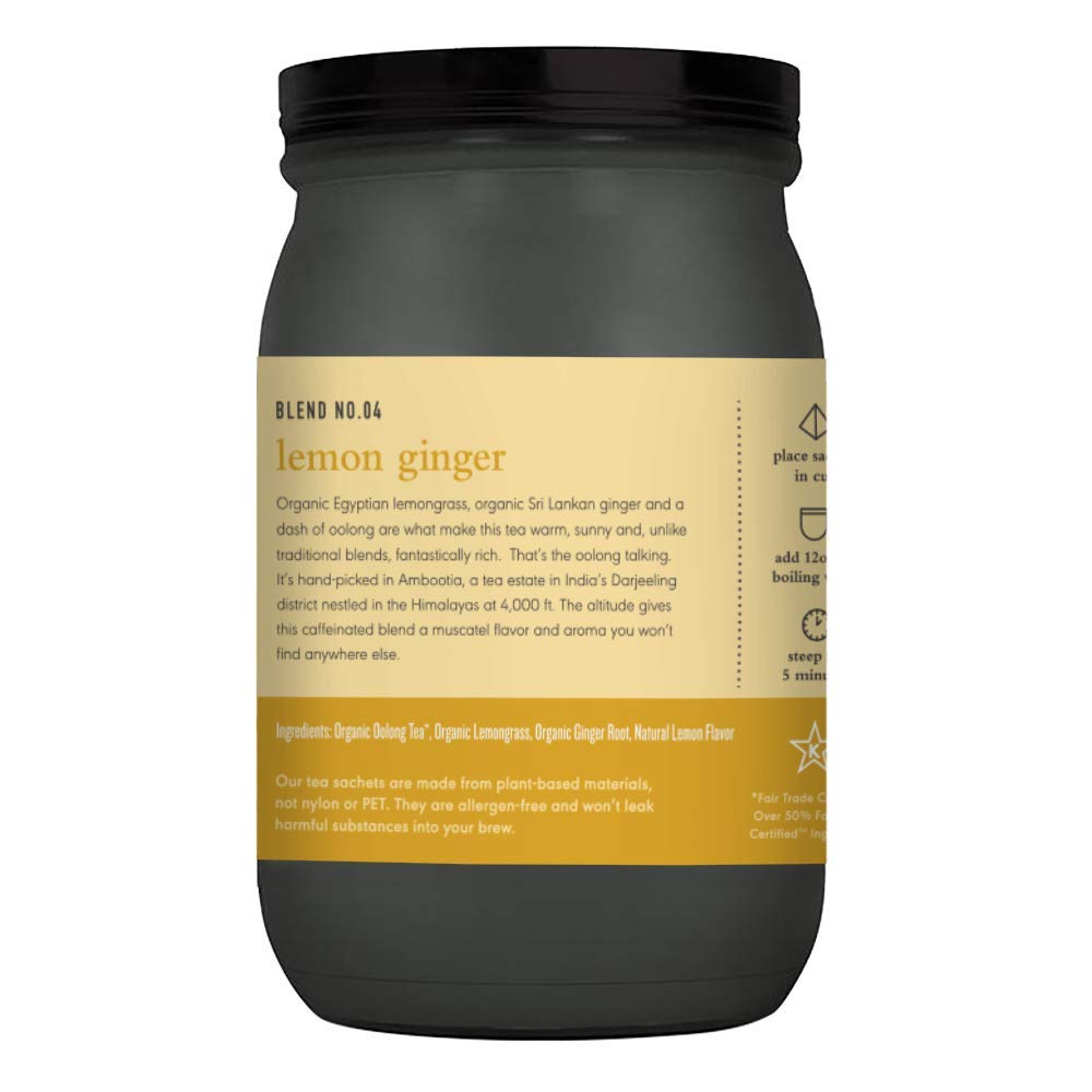 Paromi Lemon Ginger Organic Oolong Tea, Signature Jar, 15 Count