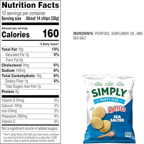 Simply Ruffles Sea Salt Party Size 13 Ounce