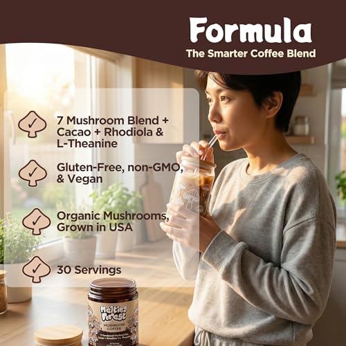 Melting Forest Mushroom Coffee  with 7 Functional Mushrooms  Cacao  Rhodiola  L-Theanine  Reishi & Lions Mane  Stress Relieving  Focus  Cognitive Function & Mental Clarity (30 Servings)