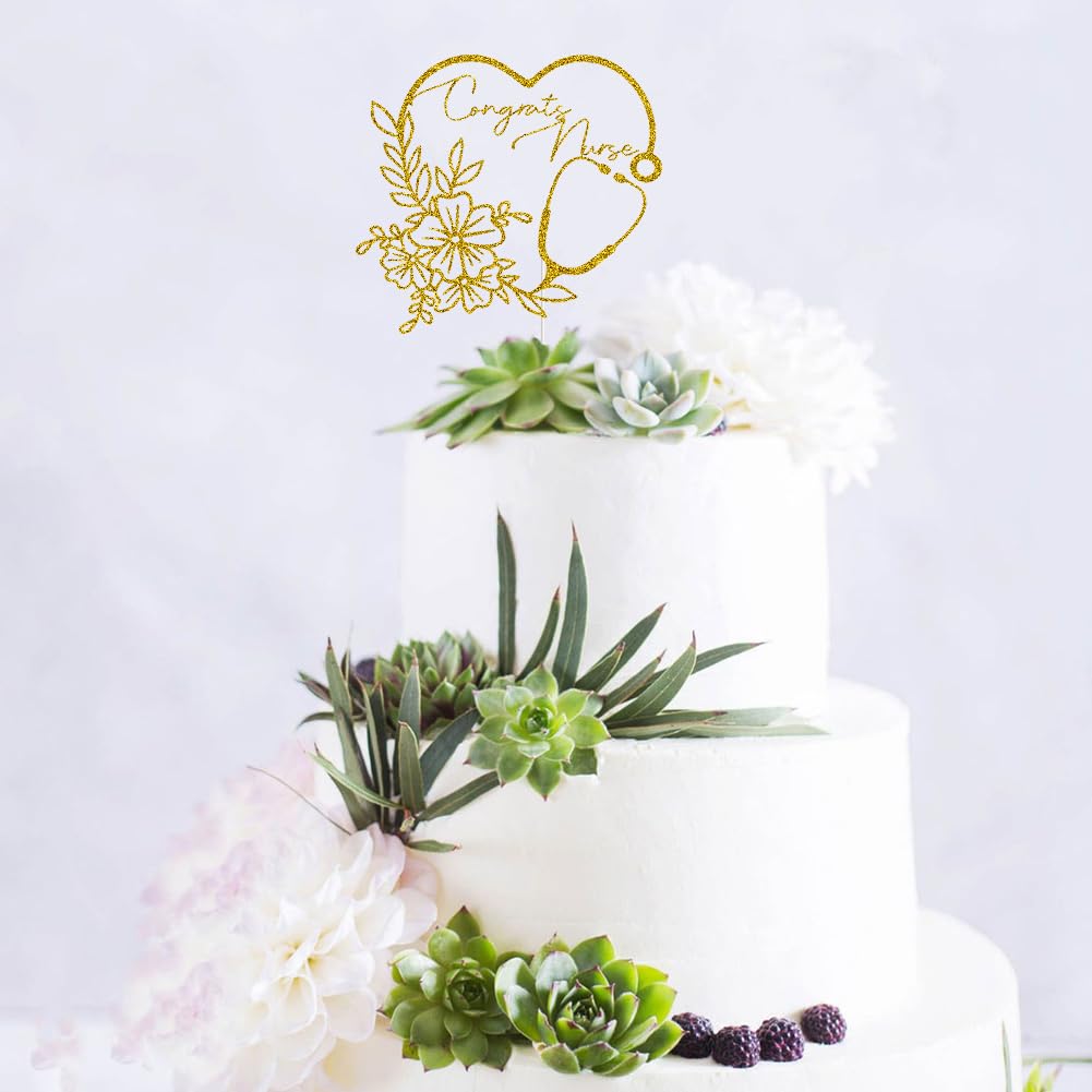 Congrats Nurse Cake Topper - Glitter Nursing Bsn Rn Graduation Cake Decor - Class Of 2024 Medical School Graduate Party Decorati
