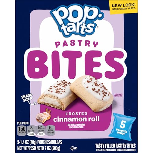 Pop-Tarts Baked Pastry Bites, Kids Snacks, School Lunch, Frosted Cinnamon Roll (5 Boxes, 25 Pouches)