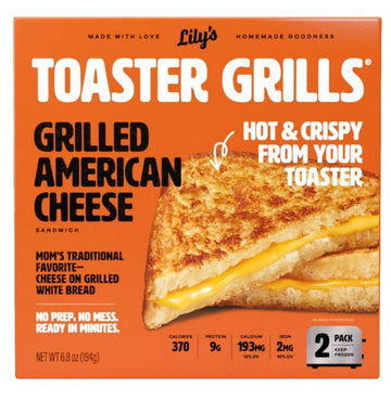 Lilys Toaster Grills - American Cheese Sandwich - Frozen Meal, 2 Pack - Pack of 6