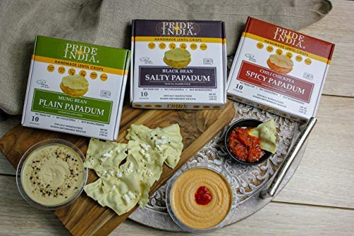 Pride Of India - Salty Black Bean Namkeen Papadum Lentil Crisp - Pack of 6 - 10 count Box (3.53oz - 100gm) - Lentil Chips, Glute