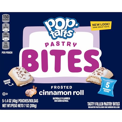 Pop-Tarts Baked Pastry Bites, Kids Snacks, School Lunch, Frosted Cinnamon Roll (5 Boxes, 25 Pouches)