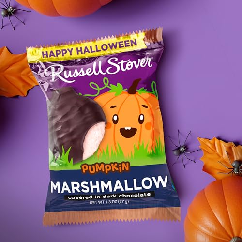 RUSSELL STOVER Halloween Dark Chocolate Marshmallow Pumpkin, 1.3 oz. (Pack of 18) - Bulk Halloween Candy