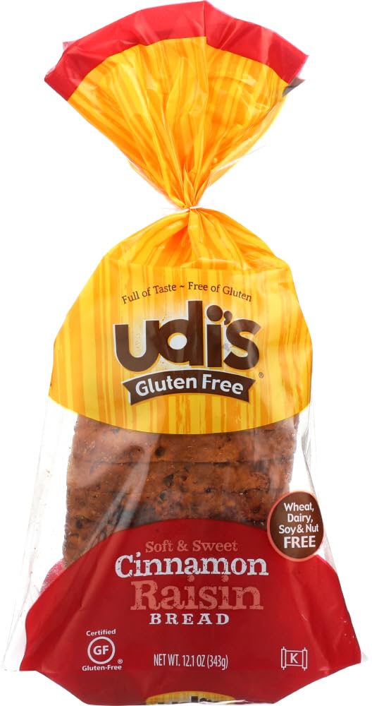 Udis Gluten Free Cinnamon Raisin Bread 12oz (Pack of 3)
