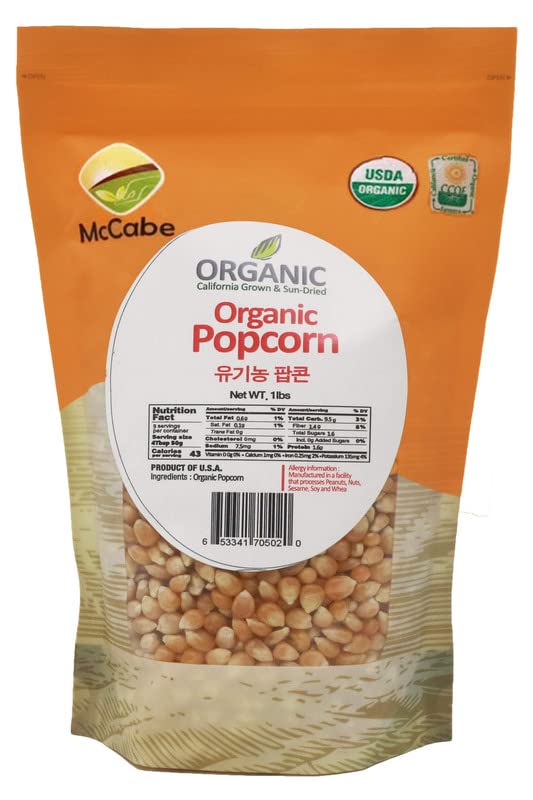 McCabe Organic Popcorn Kernels - High in Fiber & Minerals - 1Lb - USDA and CCOF Certified - Product of USA