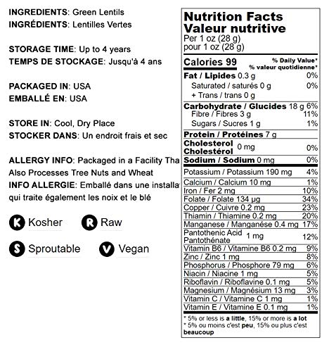 Food To Live - Whole Green Lentils, 5 Pounds Dried Raw Lentils, Sproutable, Kosher, Vegan. Rich In Dietary Fiber, And Protein. N