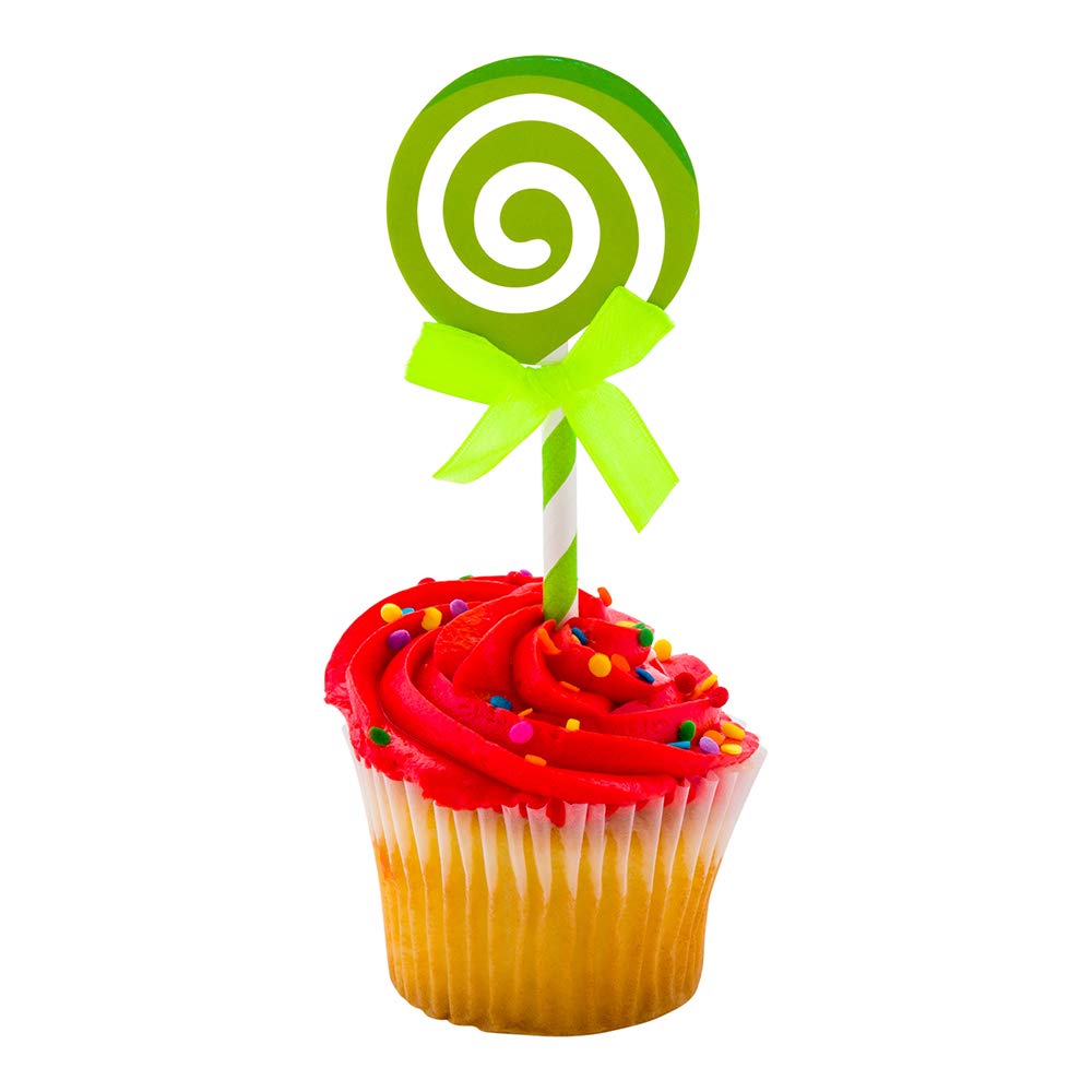 Restaurantware Top Cake 5.3 X 2 Inch Cake Toppers 10 Swirl Design Cake Topper Inserts - Durable With Bow Detail Green Paper Cake Decoration Birthday Baby Shower Wedding Supplies