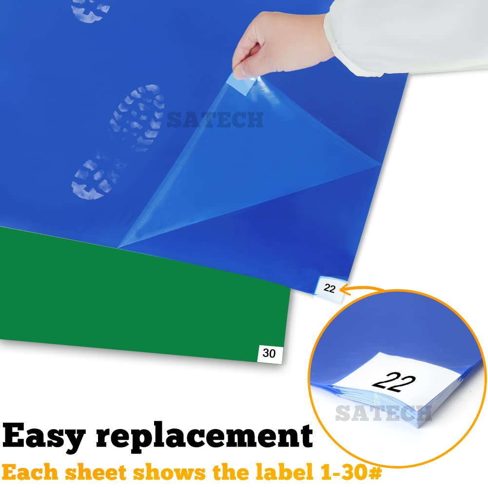 Satech Tacky Mat,Sticky Mat For Hospital Laboratory Construction Pet 24''X36'' Green(4 Mats Of 30 Sheets)
