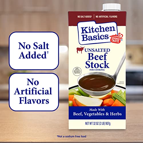 Kitchen Basics Unsalted Beef Stock, 32 oz, Pack of 12, Gluten Free, No Artificial Flavors
