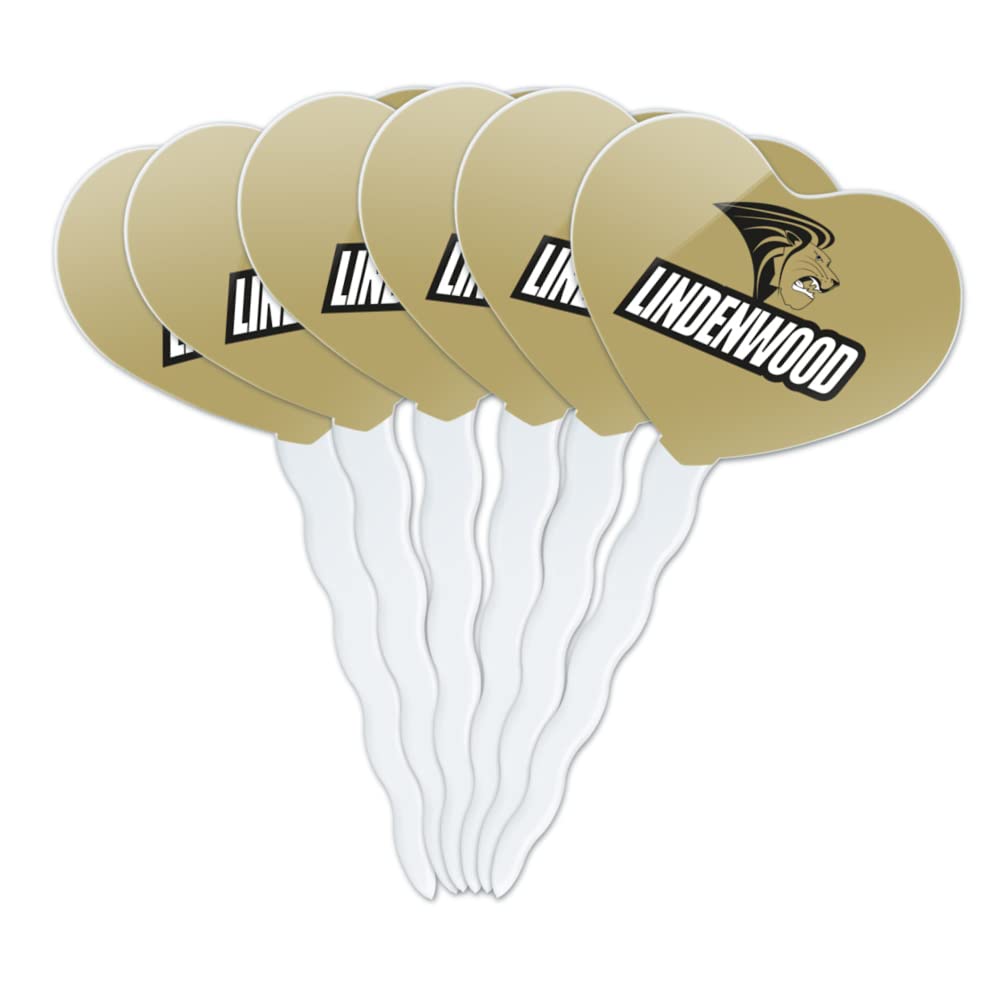 GRAPHICS & MORE Cupcake Picks Toppers Set of 6, Acrylic, Lindenwood University Heart Design, One Size