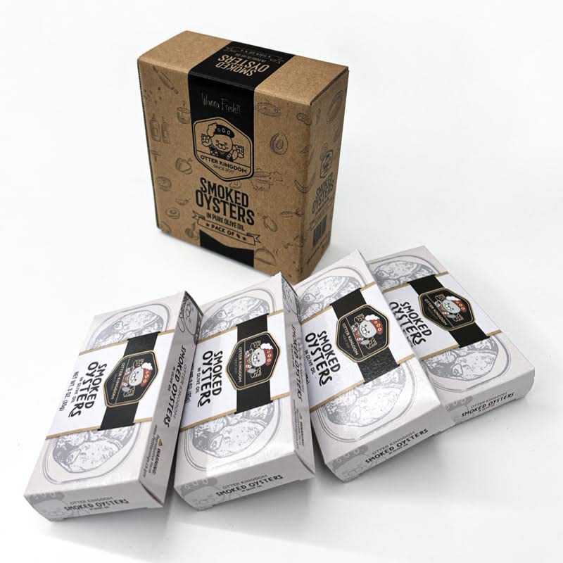 Otter Kingdom Premium Smoked Oysters in Olive Oil, 3-Ounce Cans, Pack of 4
