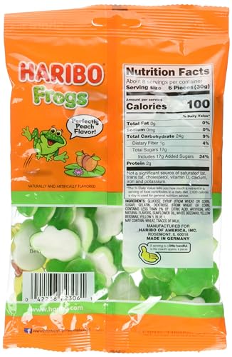 Haribo Gummi Candy Green & White Frogs, 8 Oz. Shareable Bag