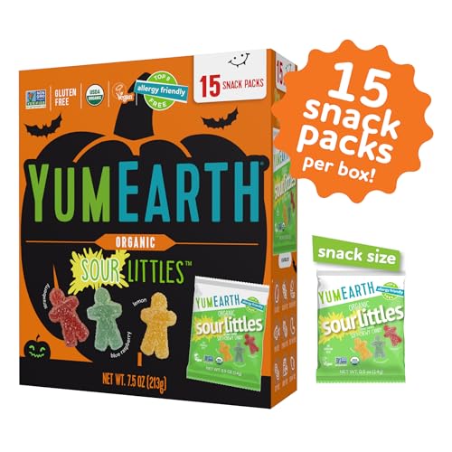 YumEarth Organic Halloween Sour Littles Chewy Candy - Allergy Friendly (Top 9 Free), No Artificial Dyes, Non GMO, Gluten Free, V