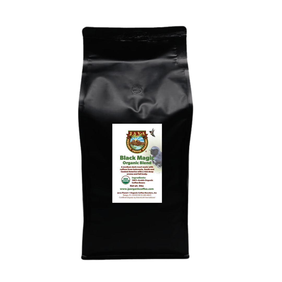 Java Planet Organic Coffee Beans, Black Magic Blend, Medium Dark Roast, Low Acid, Whole Bean, 5LB Bag