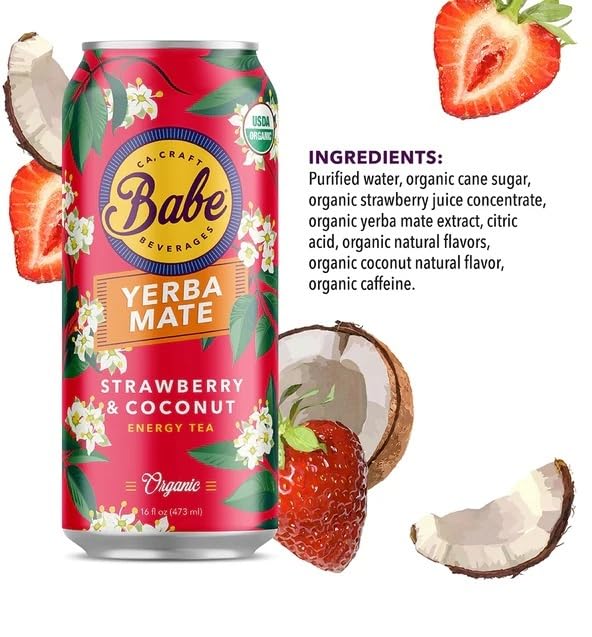 Babe Beverages Organic Yerba Mate Energy Drinks - 150mg Caffeine, Sample Pack (6 x 16oz Cans)