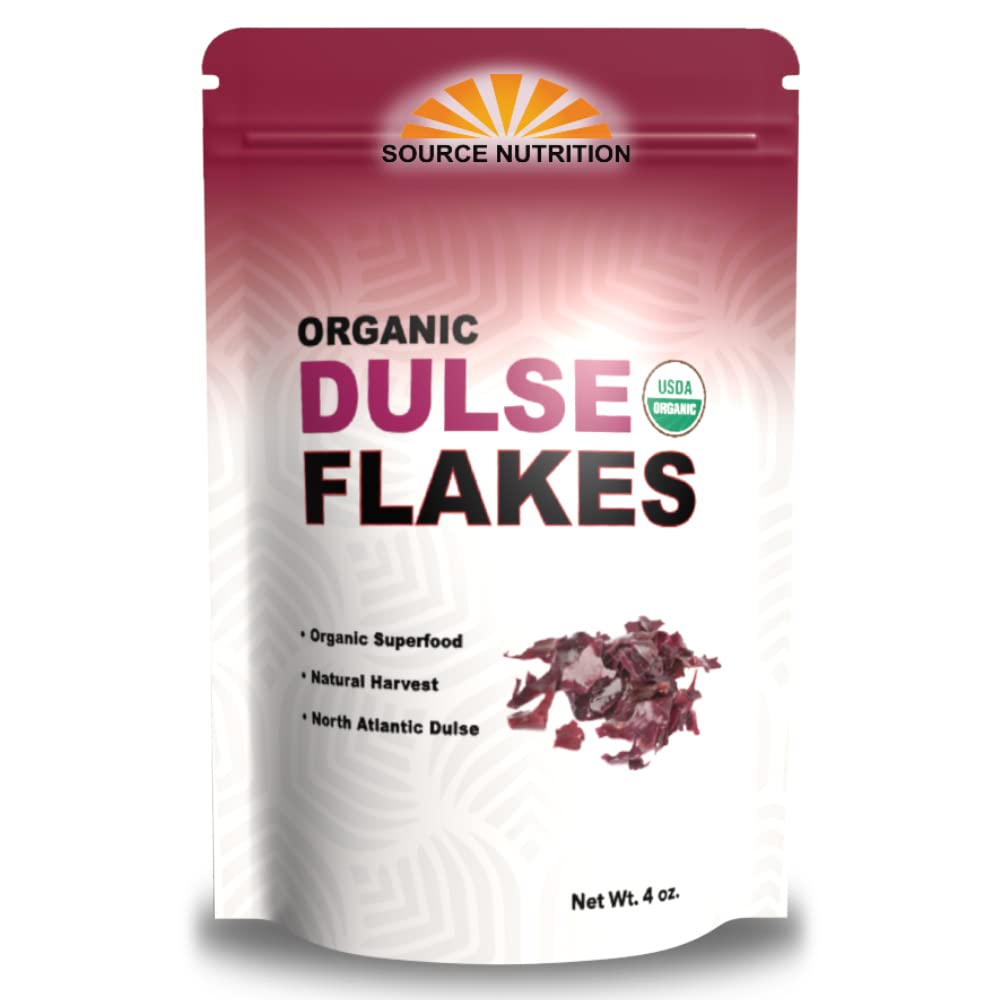 Organic Dulse Flakes - Sun Dried, Wild Crafted, North Atlantic Dulse - Palmaria Palmata (4 oz)