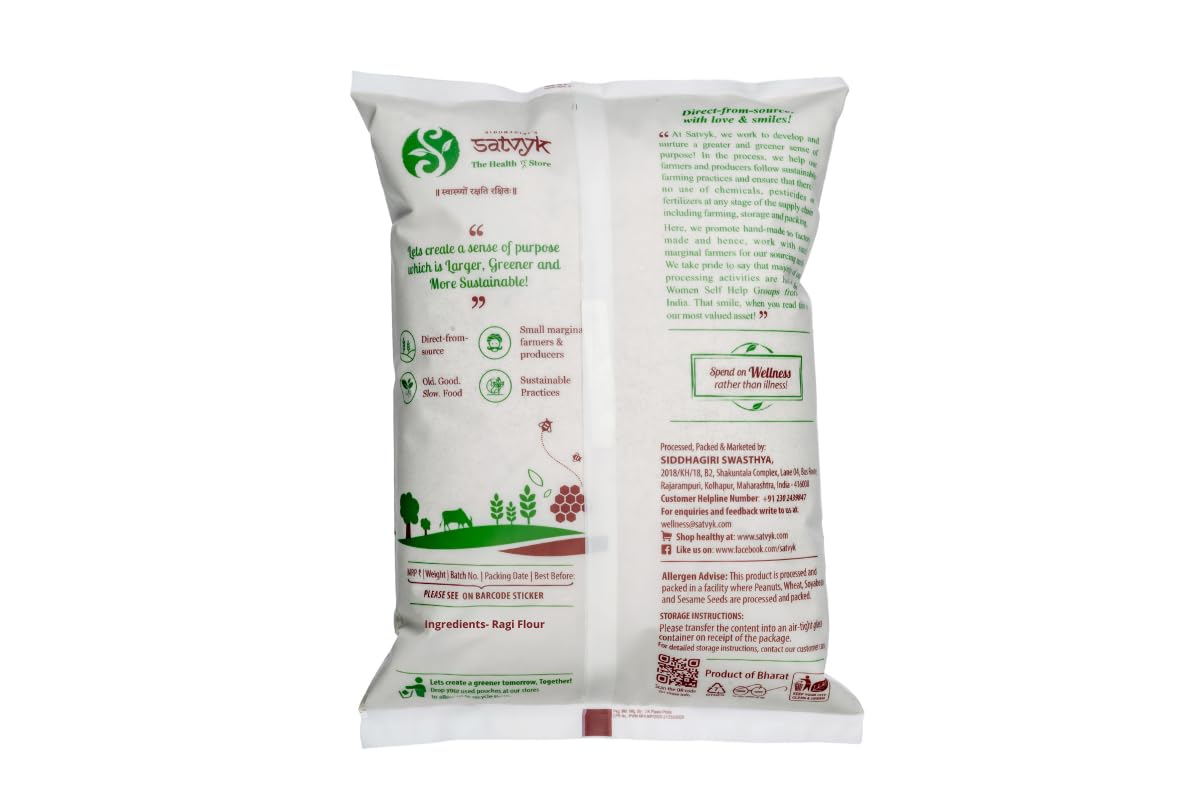 S Siddhagiri'S Satvyk The Health Re Store - Organic Ragi Flour - (1Kg) - Stoneground | Gluten-Free Finger Millet Flour | Super-N
