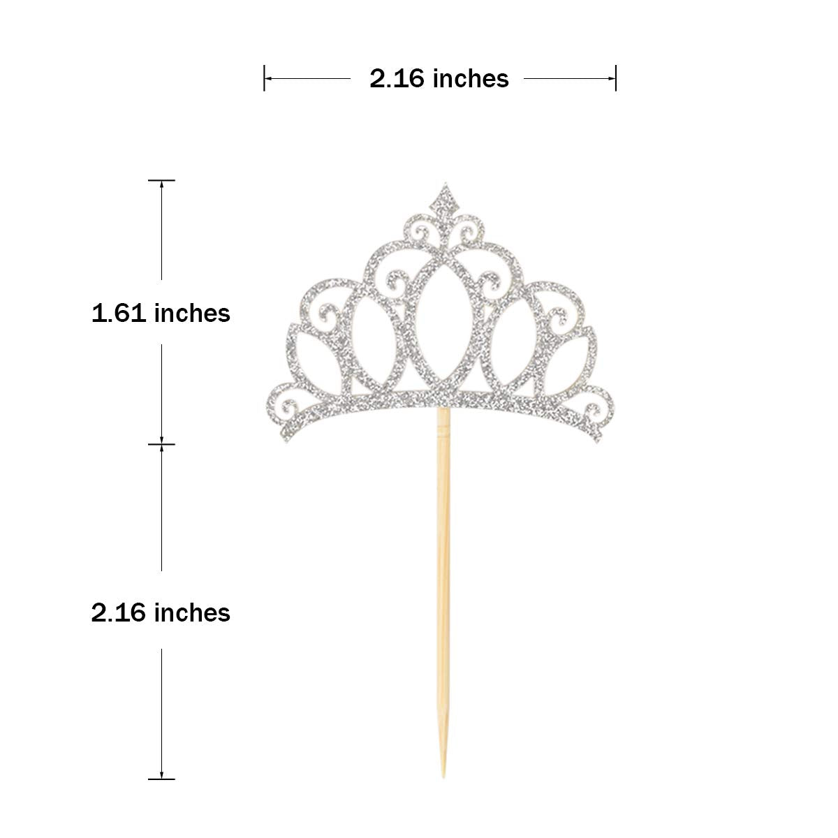 Donoter 48 Pieces Silver Glitter Princess Crown Cupcake Toppers Picks For Birthday Baby Shower Party Cake Decorations