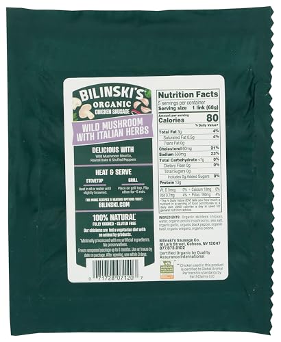 Bilinski, Organic Wild Mushroom Chicken Sausage, 12 Ounce