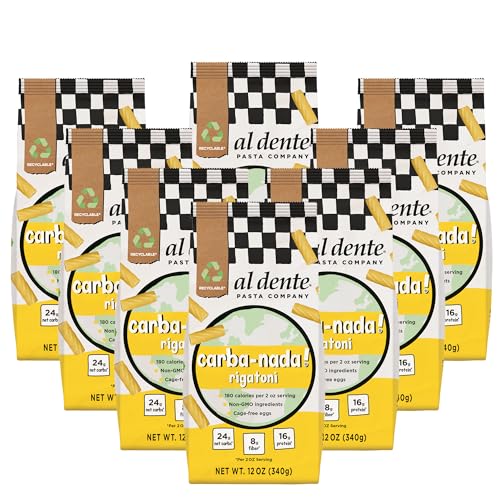 Al Dente Carba-Nada Rigatoni, Reduced-Carb, High Protein Pasta 12 Ounce Bags (Pack Of 8, Total Of 96 Ounces)