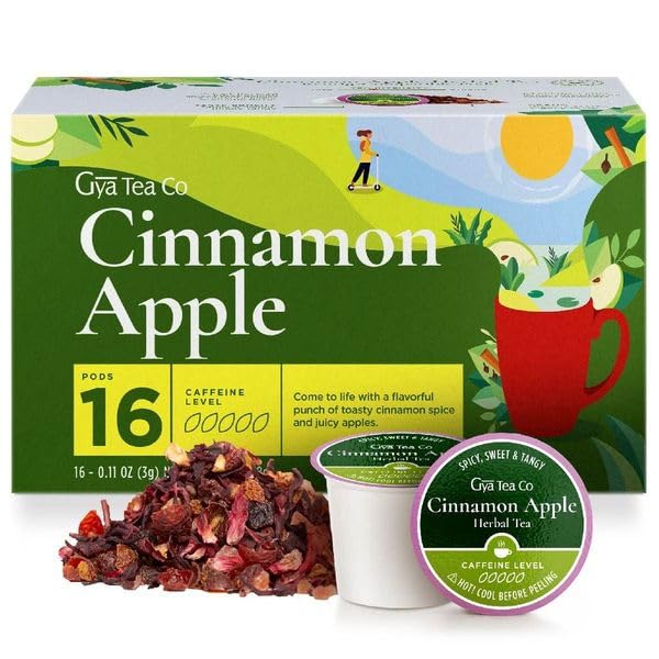 Gya Tea Co Cinnamon Apple Tea Gift Set - Decaf Tea Pods, 16 Count, Hot or Iced
